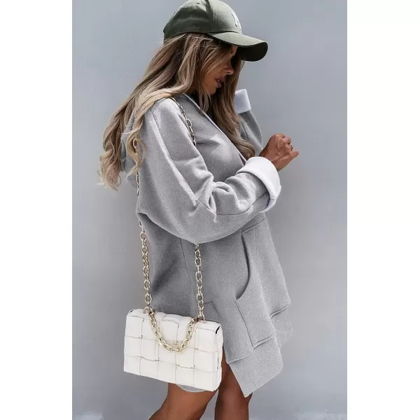 imagePRETTYGARDEN Womens Casual Pullover Sweatshirt Long Sleeve Split Hem Hoodie Dress with Kangaroo PocketLight Grey