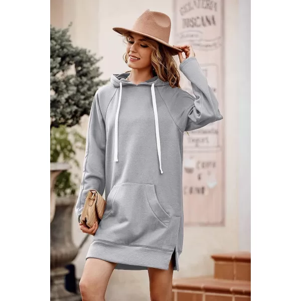 imagePRETTYGARDEN Womens Casual Pullover Sweatshirt Long Sleeve Split Hem Hoodie Dress with Kangaroo PocketLight Grey