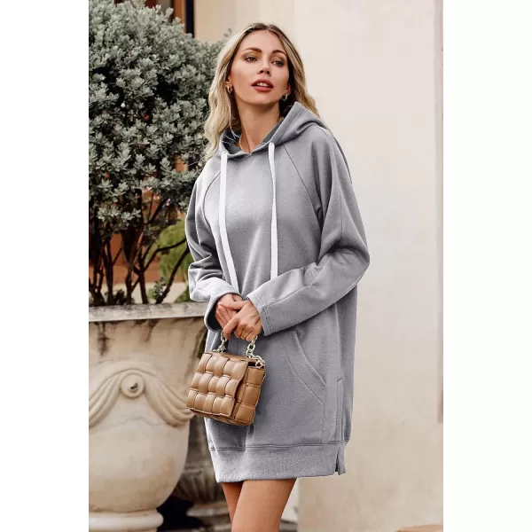 imagePRETTYGARDEN Womens Casual Pullover Sweatshirt Long Sleeve Split Hem Hoodie Dress with Kangaroo PocketLight Grey