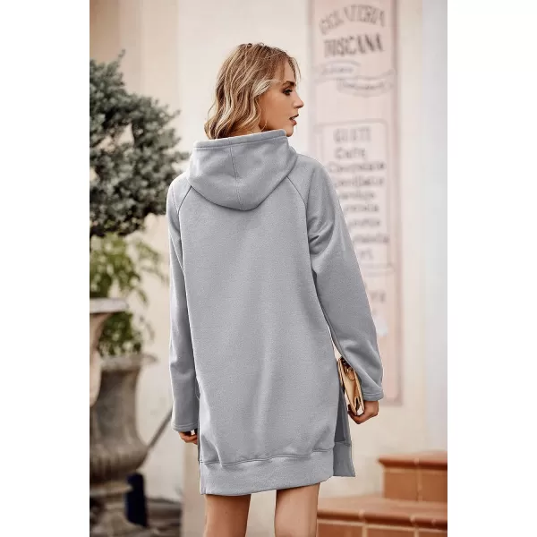 imagePRETTYGARDEN Womens Casual Pullover Sweatshirt Long Sleeve Split Hem Hoodie Dress with Kangaroo PocketLight Grey