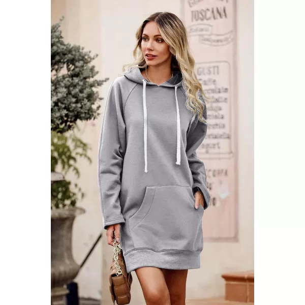 imagePRETTYGARDEN Womens Casual Pullover Sweatshirt Long Sleeve Split Hem Hoodie Dress with Kangaroo PocketLight Grey