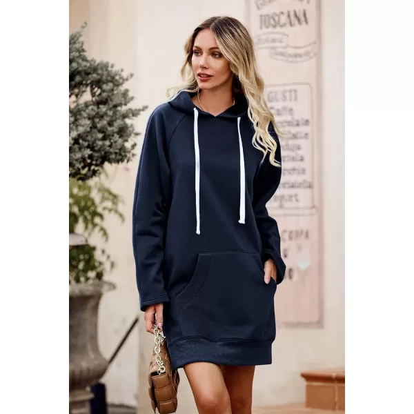 imagePRETTYGARDEN Womens Casual Pullover Sweatshirt Long Sleeve Split Hem Hoodie Dress with Kangaroo PocketNavy