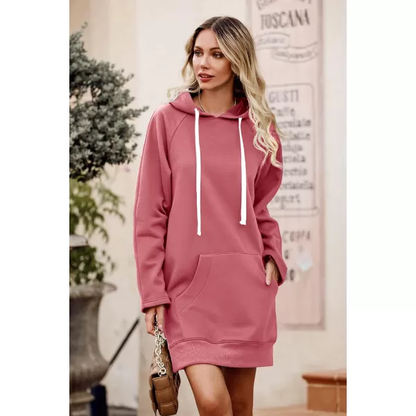 imagePRETTYGARDEN Womens Casual Pullover Sweatshirt Long Sleeve Split Hem Hoodie Dress with Kangaroo PocketPink