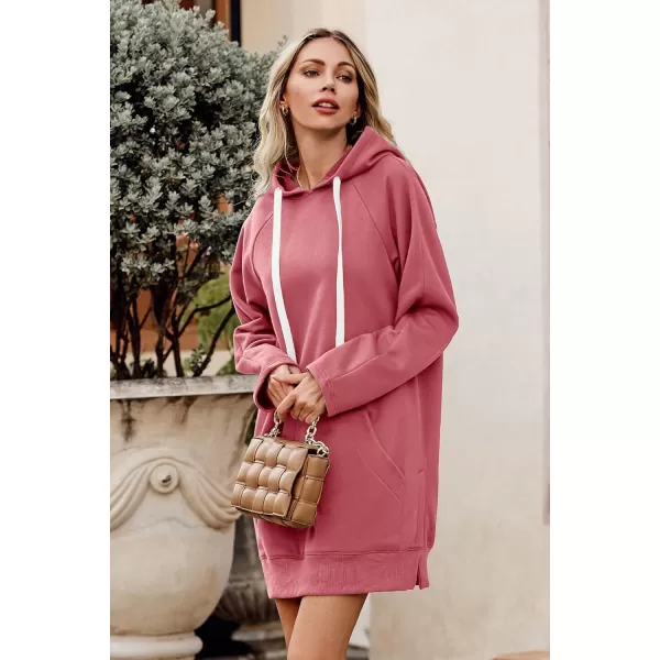 imagePRETTYGARDEN Womens Casual Pullover Sweatshirt Long Sleeve Split Hem Hoodie Dress with Kangaroo PocketPink