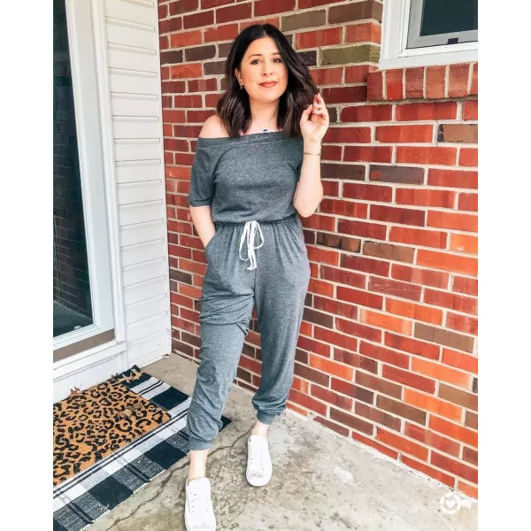 imagePRETTYGARDEN Womens Casual Sleeveless Solid Jumpsuit Crewneck Drawstring Waist Stretchy Long Pants RomperDark Grey