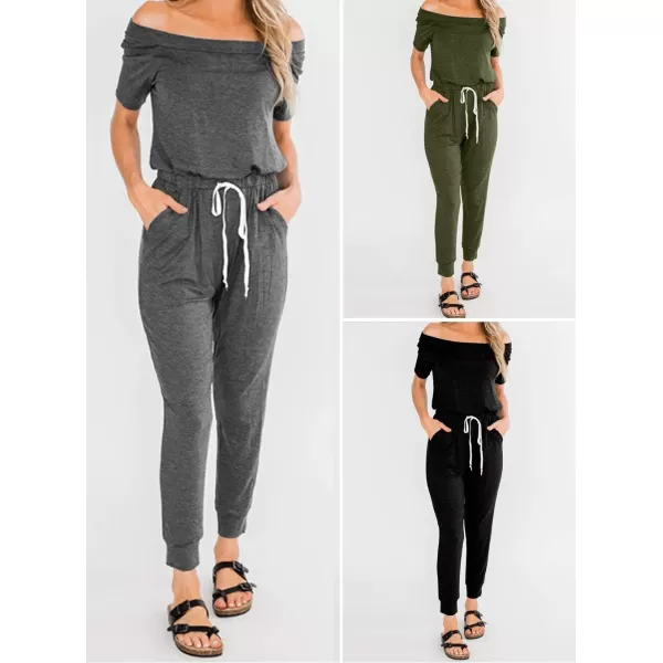 imagePRETTYGARDEN Womens Casual Sleeveless Solid Jumpsuit Crewneck Drawstring Waist Stretchy Long Pants RomperDark Grey