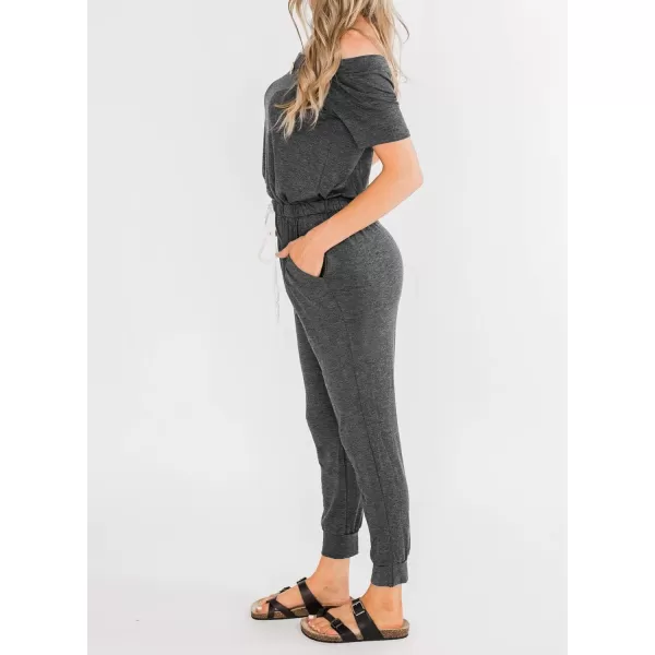imagePRETTYGARDEN Womens Casual Sleeveless Solid Jumpsuit Crewneck Drawstring Waist Stretchy Long Pants RomperDark Grey