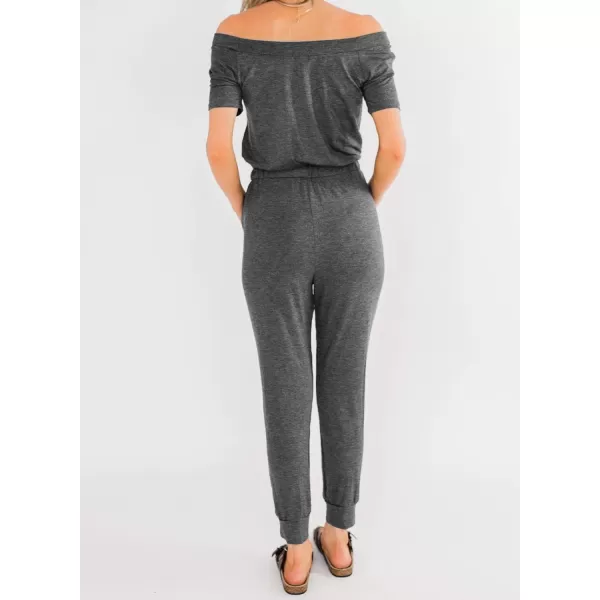 imagePRETTYGARDEN Womens Casual Sleeveless Solid Jumpsuit Crewneck Drawstring Waist Stretchy Long Pants RomperDark Grey