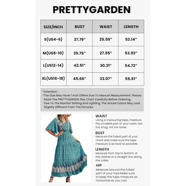 imagePRETTYGARDEN Womens Casual Summer Boho Floral Print Dress V Neck Short Sleeve High Waist Long Maxi Beach DressesBlue Floral