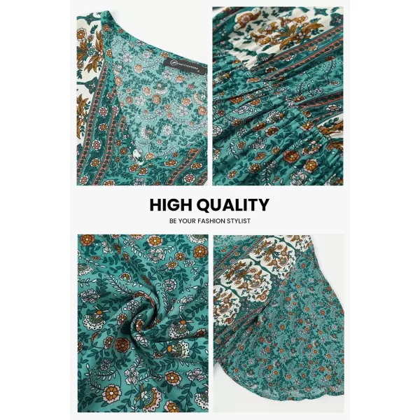 imagePRETTYGARDEN Womens Casual Summer Boho Floral Print Dress V Neck Short Sleeve High Waist Long Maxi Beach DressesBlue Floral