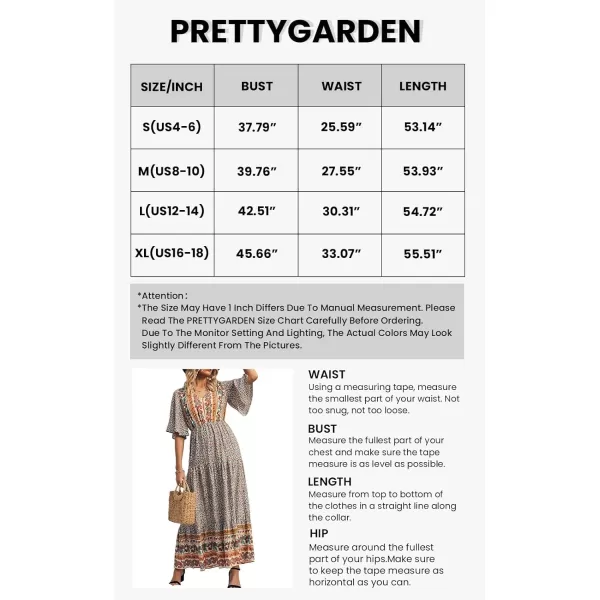 imagePRETTYGARDEN Womens Casual Summer Boho Floral Print Dress V Neck Short Sleeve High Waist Long Maxi Beach DressesWhite Floral