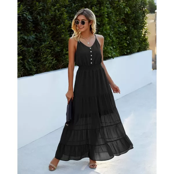imagePRETTYGARDEN Womens Casual Summer Dress Spaghetti Strap Sleeveless High Waist Beach Long Maxi Sun DressesBlack