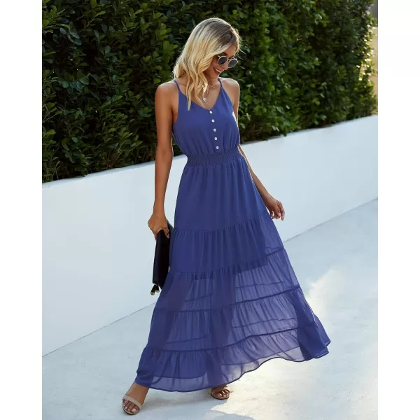 imagePRETTYGARDEN Womens Casual Summer Dress Spaghetti Strap Sleeveless High Waist Beach Long Maxi Sun DressesBlue