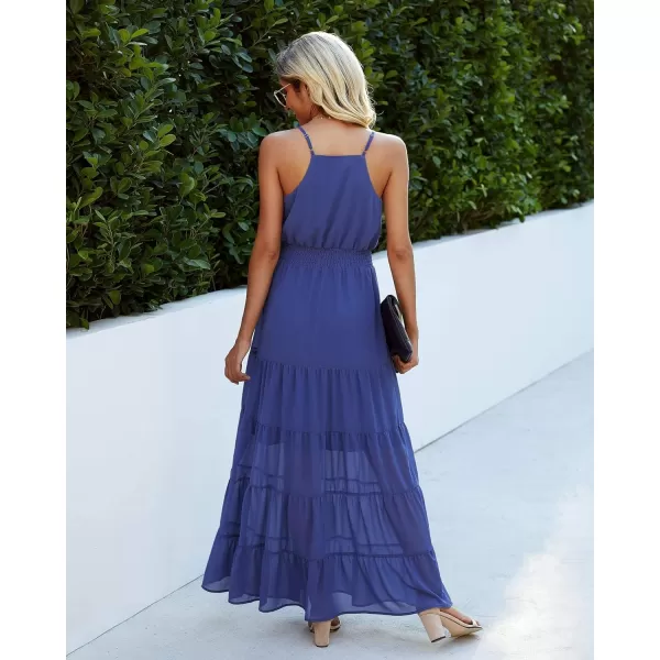 imagePRETTYGARDEN Womens Casual Summer Dress Spaghetti Strap Sleeveless High Waist Beach Long Maxi Sun DressesBlue