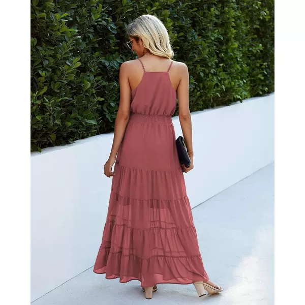 imagePRETTYGARDEN Womens Casual Summer Dress Spaghetti Strap Sleeveless High Waist Beach Long Maxi Sun DressesBrick Red