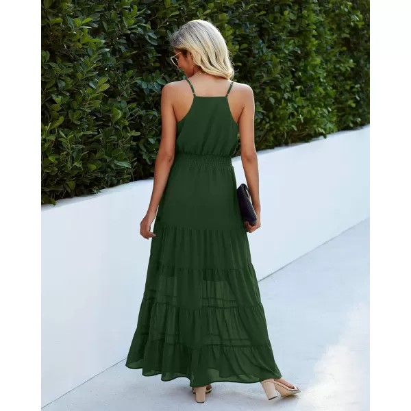 imagePRETTYGARDEN Womens Casual Summer Dress Spaghetti Strap Sleeveless High Waist Beach Long Maxi Sun DressesDark Green