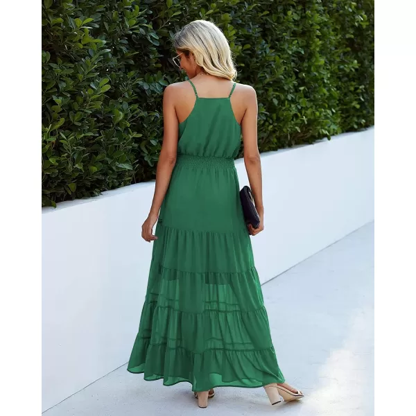 imagePRETTYGARDEN Womens Casual Summer Dress Spaghetti Strap Sleeveless High Waist Beach Long Maxi Sun DressesGrass Green