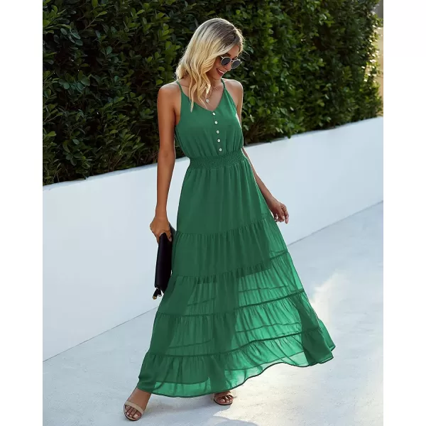imagePRETTYGARDEN Womens Casual Summer Dress Spaghetti Strap Sleeveless High Waist Beach Long Maxi Sun DressesGrass Green