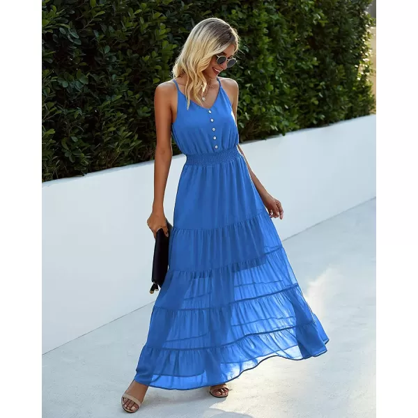 imagePRETTYGARDEN Womens Casual Summer Dress Spaghetti Strap Sleeveless High Waist Beach Long Maxi Sun DressesLake Blue