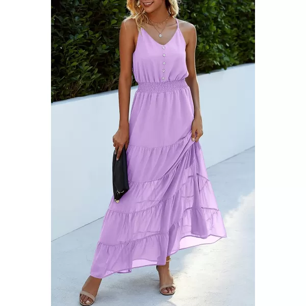 imagePRETTYGARDEN Womens Casual Summer Dress Spaghetti Strap Sleeveless High Waist Beach Long Maxi Sun DressesLight Purple