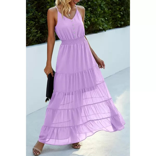 imagePRETTYGARDEN Womens Casual Summer Dress Spaghetti Strap Sleeveless High Waist Beach Long Maxi Sun DressesLight Purple