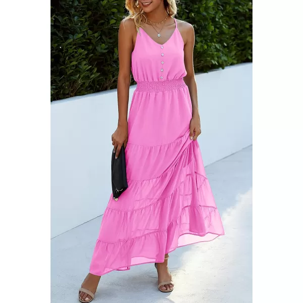 imagePRETTYGARDEN Womens Casual Summer Dress Spaghetti Strap Sleeveless High Waist Beach Long Maxi Sun DressesRose Pink