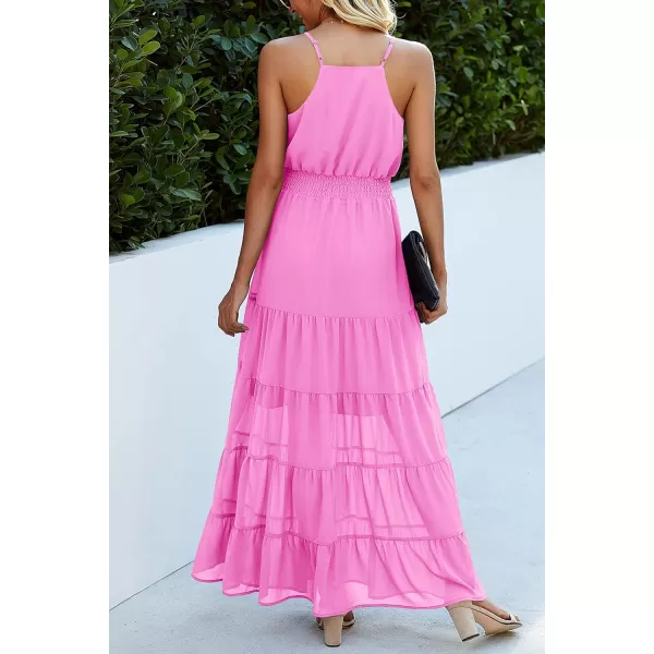 imagePRETTYGARDEN Womens Casual Summer Dress Spaghetti Strap Sleeveless High Waist Beach Long Maxi Sun DressesRose Pink