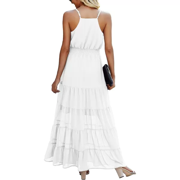 imagePRETTYGARDEN Womens Casual Summer Dress Spaghetti Strap Sleeveless High Waist Beach Long Maxi Sun DressesWhite