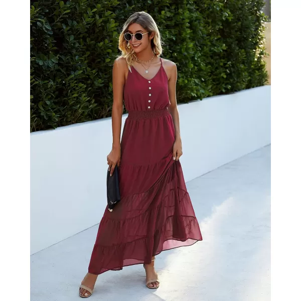 imagePRETTYGARDEN Womens Casual Summer Dress Spaghetti Strap Sleeveless High Waist Beach Long Maxi Sun DressesWine Red