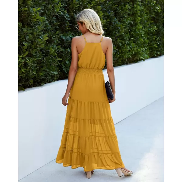 imagePRETTYGARDEN Womens Casual Summer Dress Spaghetti Strap Sleeveless High Waist Beach Long Maxi Sun DressesYellow