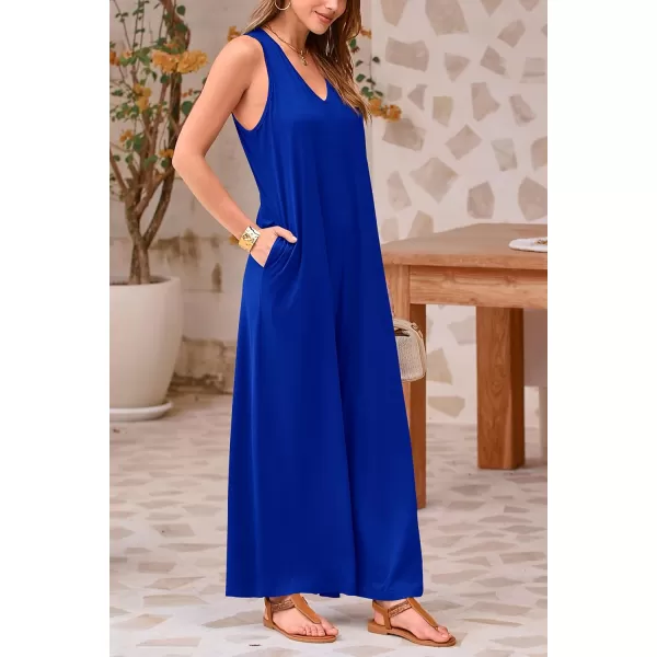 imagePRETTYGARDEN Womens Casual Summer Loose Jumpsuits Sleeveless Tank V Neck Wide Leg One Piece RomperBrilliant Blue