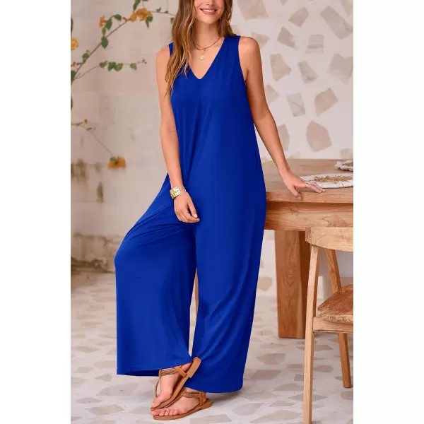 imagePRETTYGARDEN Womens Casual Summer Loose Jumpsuits Sleeveless Tank V Neck Wide Leg One Piece RomperBrilliant Blue