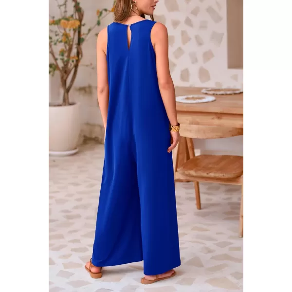 imagePRETTYGARDEN Womens Casual Summer Loose Jumpsuits Sleeveless Tank V Neck Wide Leg One Piece RomperBrilliant Blue