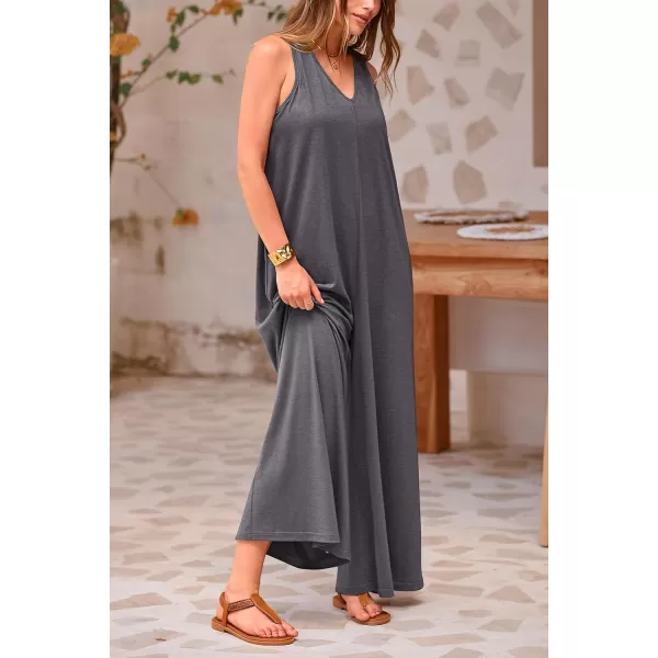 imagePRETTYGARDEN Womens Casual Summer Loose Jumpsuits Sleeveless Tank V Neck Wide Leg One Piece RomperGrey