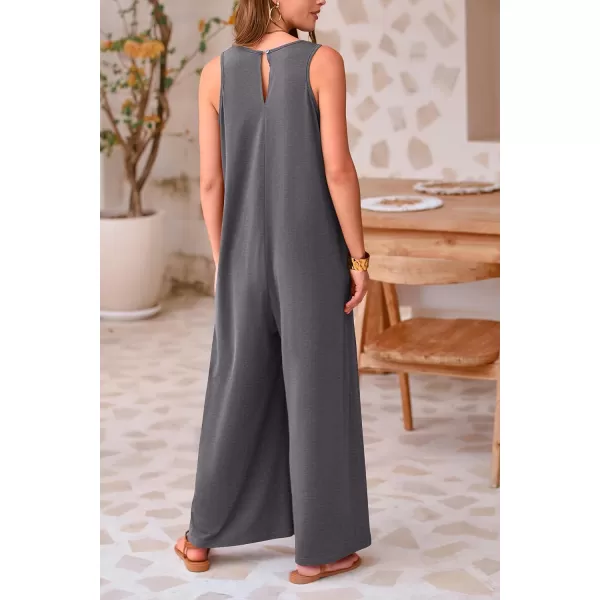 imagePRETTYGARDEN Womens Casual Summer Loose Jumpsuits Sleeveless Tank V Neck Wide Leg One Piece RomperGrey