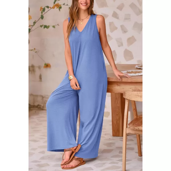 imagePRETTYGARDEN Womens Casual Summer Loose Jumpsuits Sleeveless Tank V Neck Wide Leg One Piece RomperLight Blue