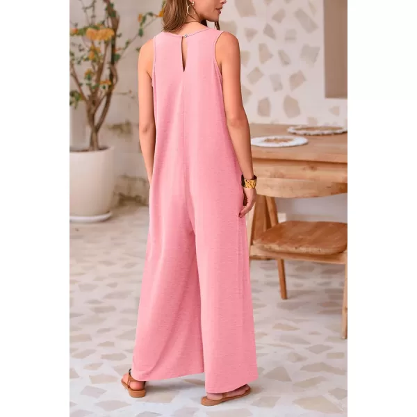 imagePRETTYGARDEN Womens Casual Summer Loose Jumpsuits Sleeveless Tank V Neck Wide Leg One Piece RomperPink