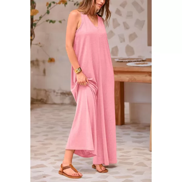 imagePRETTYGARDEN Womens Casual Summer Loose Jumpsuits Sleeveless Tank V Neck Wide Leg One Piece RomperPink