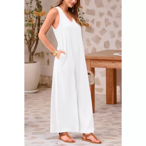 imagePRETTYGARDEN Womens Casual Summer Loose Jumpsuits Sleeveless Tank V Neck Wide Leg One Piece RomperWhite