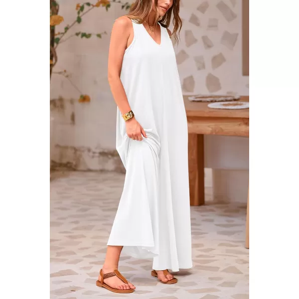 imagePRETTYGARDEN Womens Casual Summer Loose Jumpsuits Sleeveless Tank V Neck Wide Leg One Piece RomperWhite
