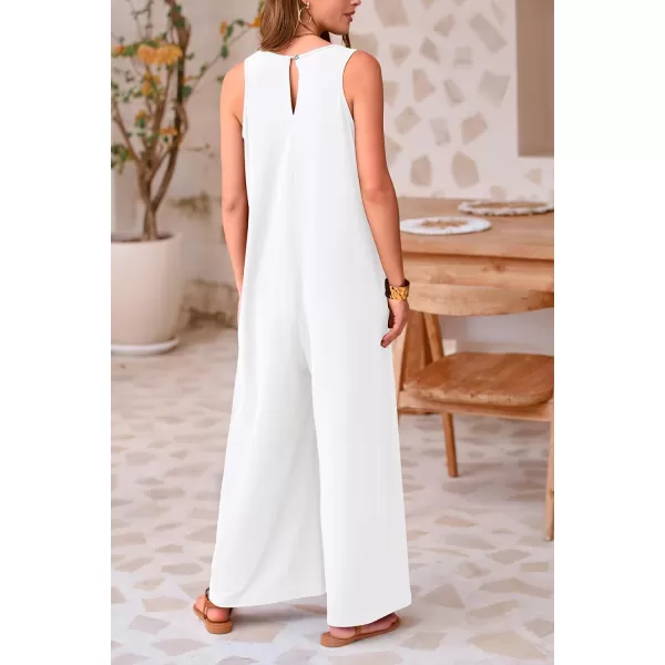 imagePRETTYGARDEN Womens Casual Summer Loose Jumpsuits Sleeveless Tank V Neck Wide Leg One Piece RomperWhite