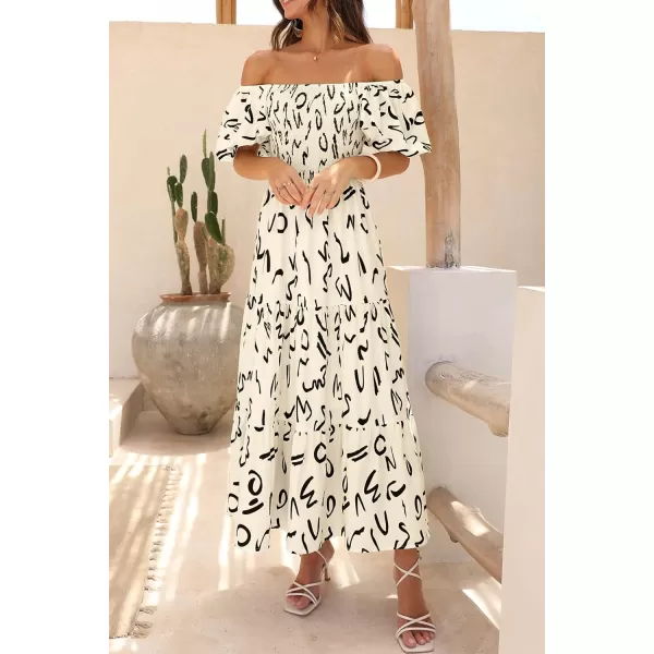 imagePRETTYGARDEN Womens Casual Summer Midi Dress Puffy Short Sleeve Square Neck Smocked Tiered Ruffle DressesPrint Apricot