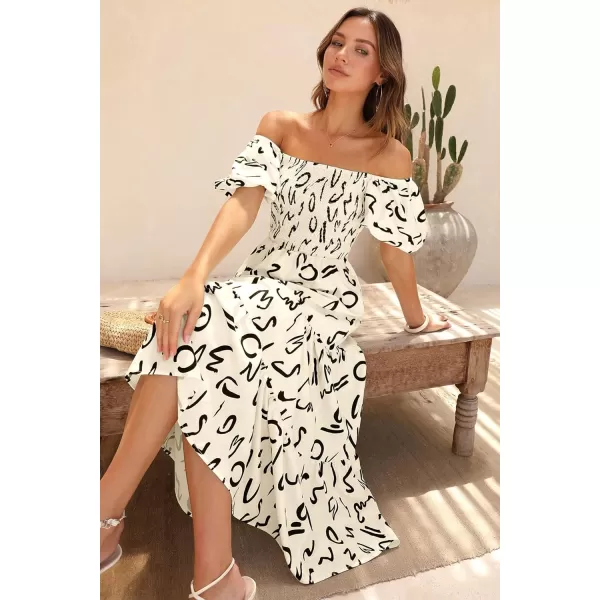 imagePRETTYGARDEN Womens Casual Summer Midi Dress Puffy Short Sleeve Square Neck Smocked Tiered Ruffle DressesPrint Apricot