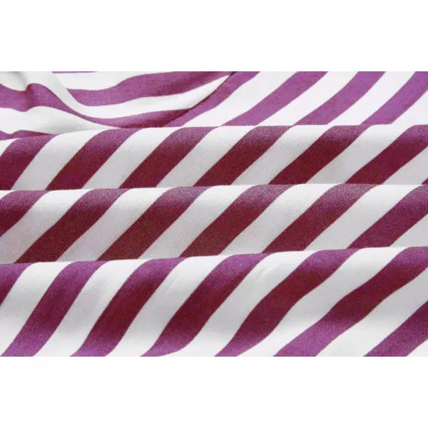 imagePRETTYGARDEN Womens Casual Summer Striped Dress Short Sleeve Wrap V Neck Ruffle Hem Mini Skater DressesDark Rose Red