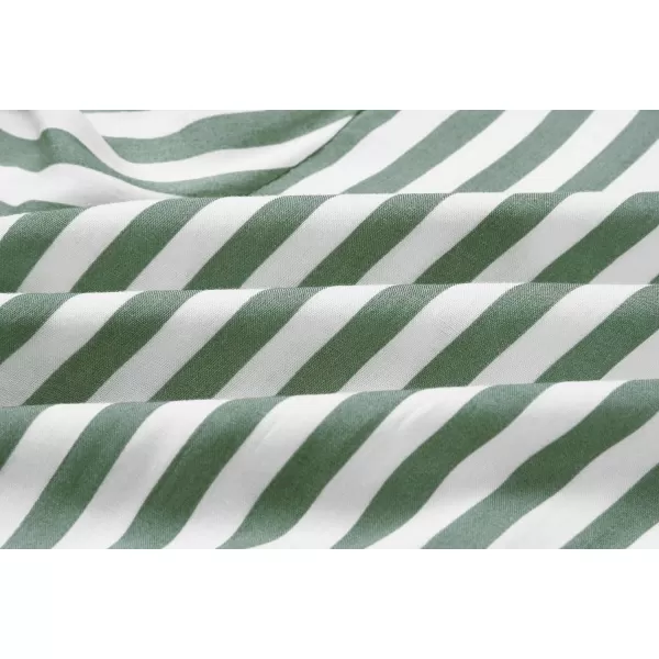 imagePRETTYGARDEN Womens Casual Summer Striped Dress Short Sleeve Wrap V Neck Ruffle Hem Mini Skater DressesGrass Green