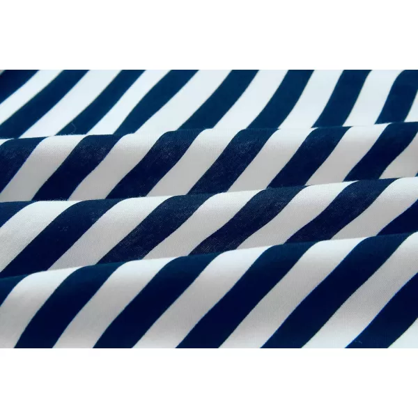 imagePRETTYGARDEN Womens Casual Summer Striped Dress Short Sleeve Wrap V Neck Ruffle Hem Mini Skater DressesNavy