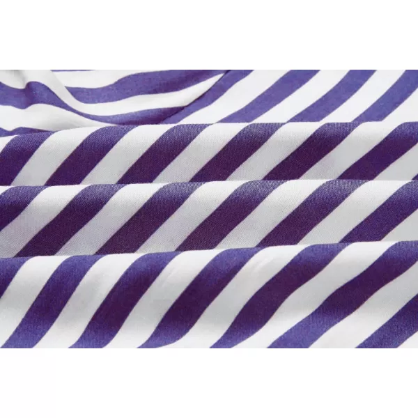 imagePRETTYGARDEN Womens Casual Summer Striped Dress Short Sleeve Wrap V Neck Ruffle Hem Mini Skater DressesPurple