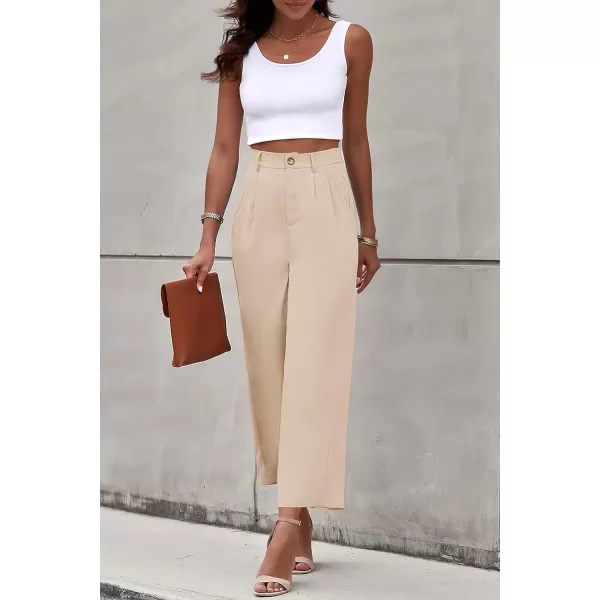 imagePRETTYGARDEN Womens Casual Summer Work Pants High Waisted Palazzo Pant Flowy Wide Leg Trousers with PocketsApricot