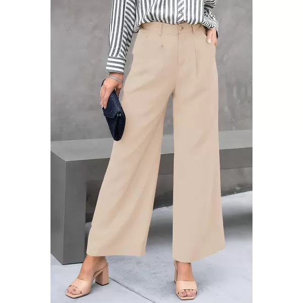imagePRETTYGARDEN Womens Casual Summer Work Pants High Waisted Palazzo Pant Flowy Wide Leg Trousers with PocketsApricot