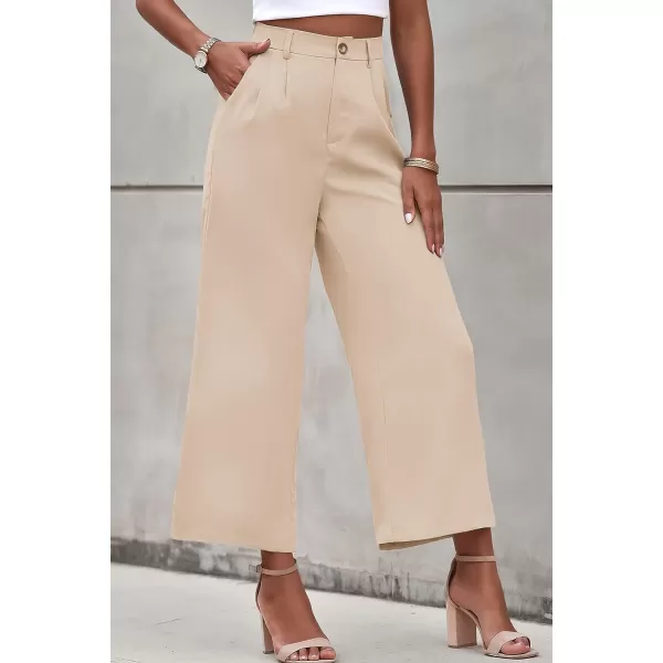 imagePRETTYGARDEN Womens Casual Summer Work Pants High Waisted Palazzo Pant Flowy Wide Leg Trousers with PocketsApricot